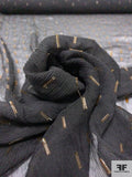 Crinkled Silk Chiffon with Lurex Rectangles - Black / Tangerine