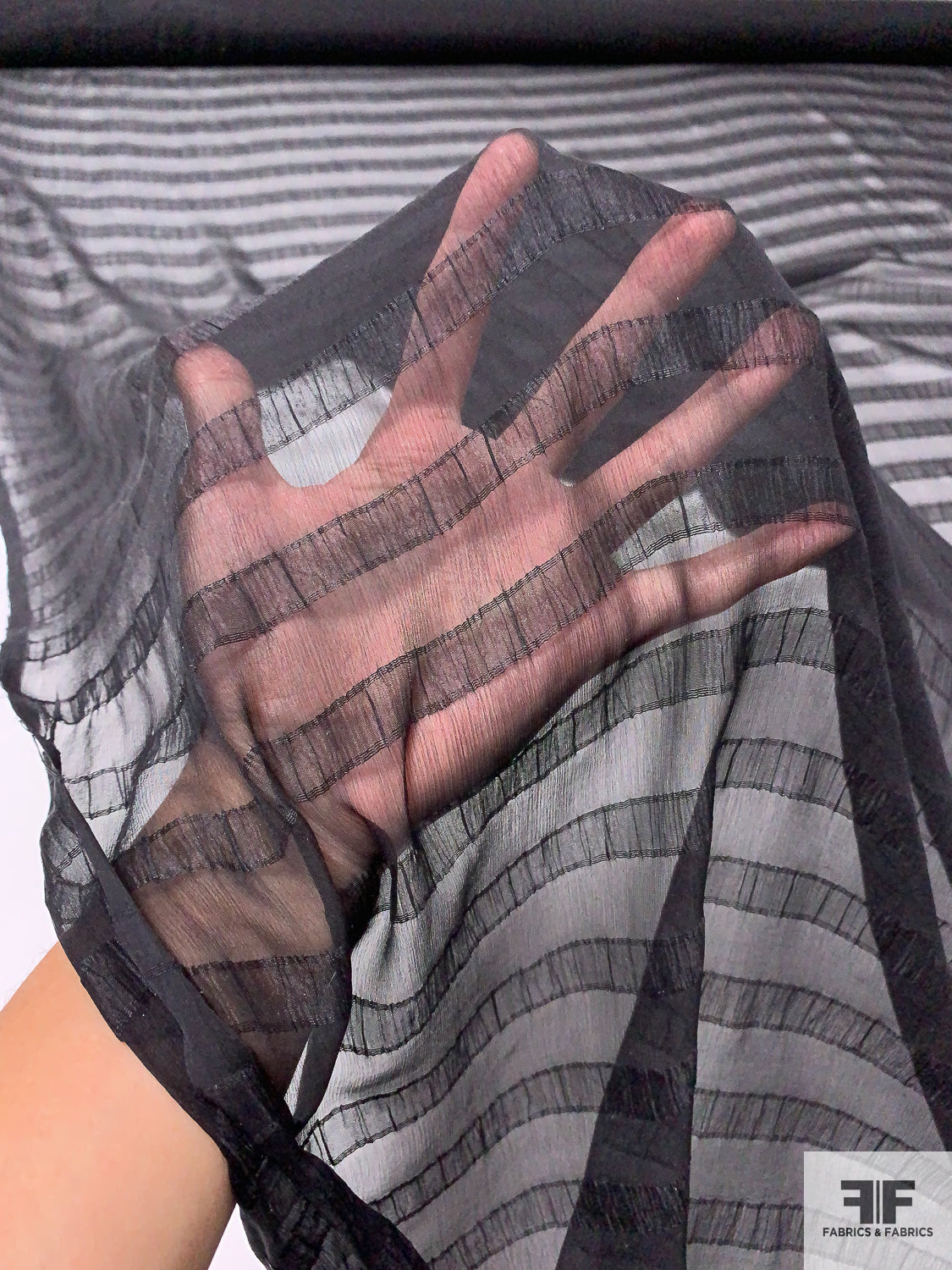 Horizontal Striped Silk Chiffon - Black
