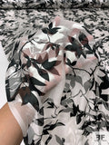 Leaf Stem Silhouette Printed Burnout Silk Chiffon - Black / Light Ivory