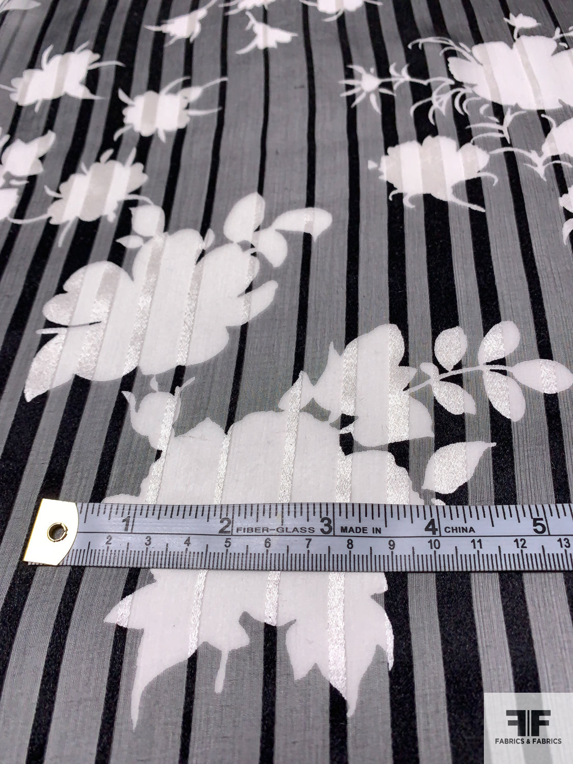Floral Silhouette Printed Silk Chiffon - Black / White  Black and white  fabric, Silk printing, Black and white