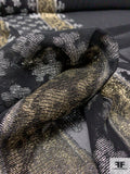 Silk Chiffon with Ornate Metallic Border Pattern - Black / Silver / Gold