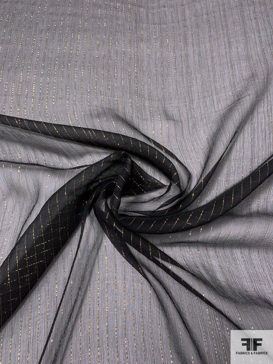 Silk Chiffon with Gold Lurex Pinstripes Black/Gold FABRICS