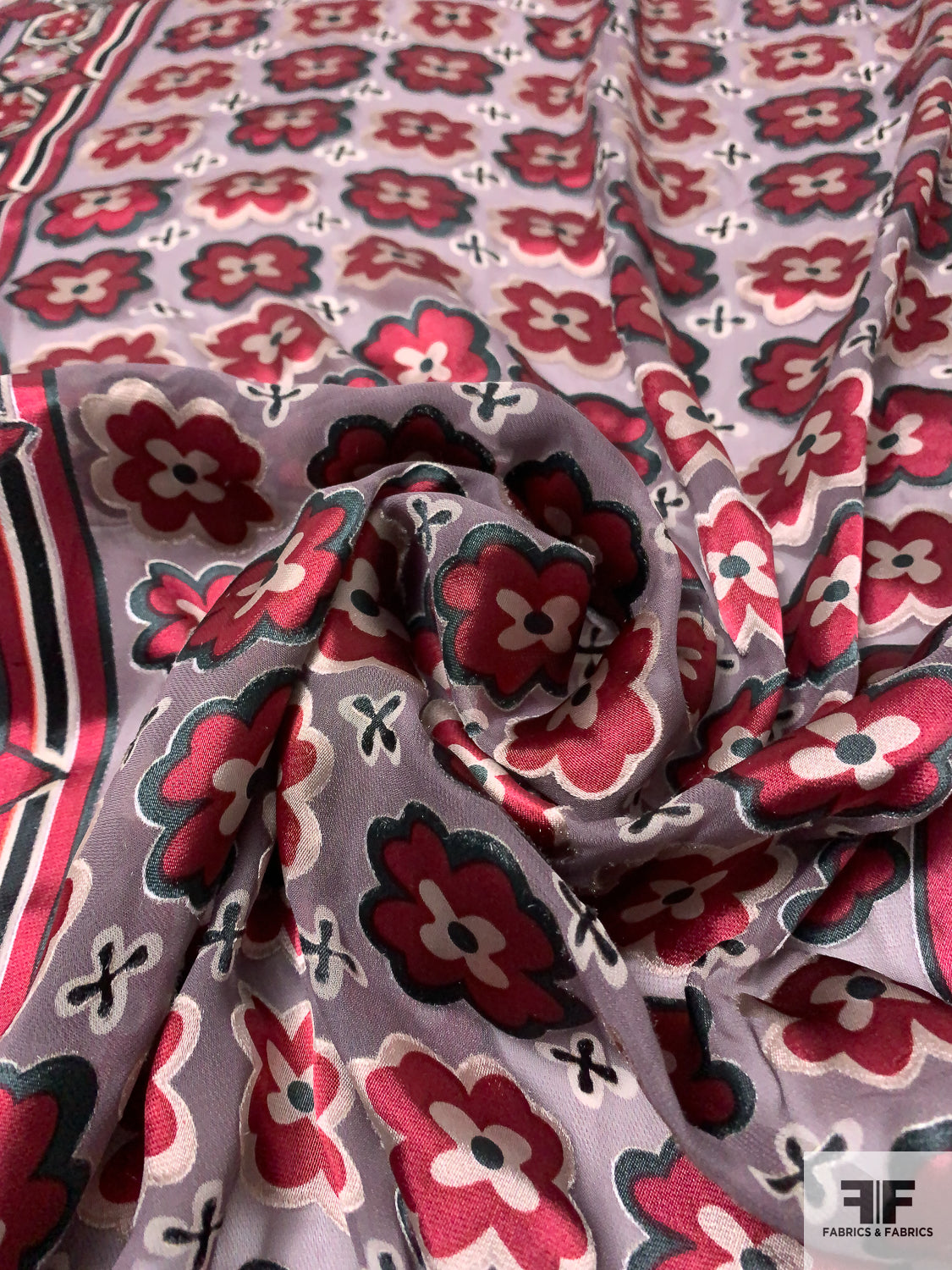 Burnout Rug Floral Rug Motif Burnout Silk Chiffon - Wine/Black/Tan | FABRICS ...