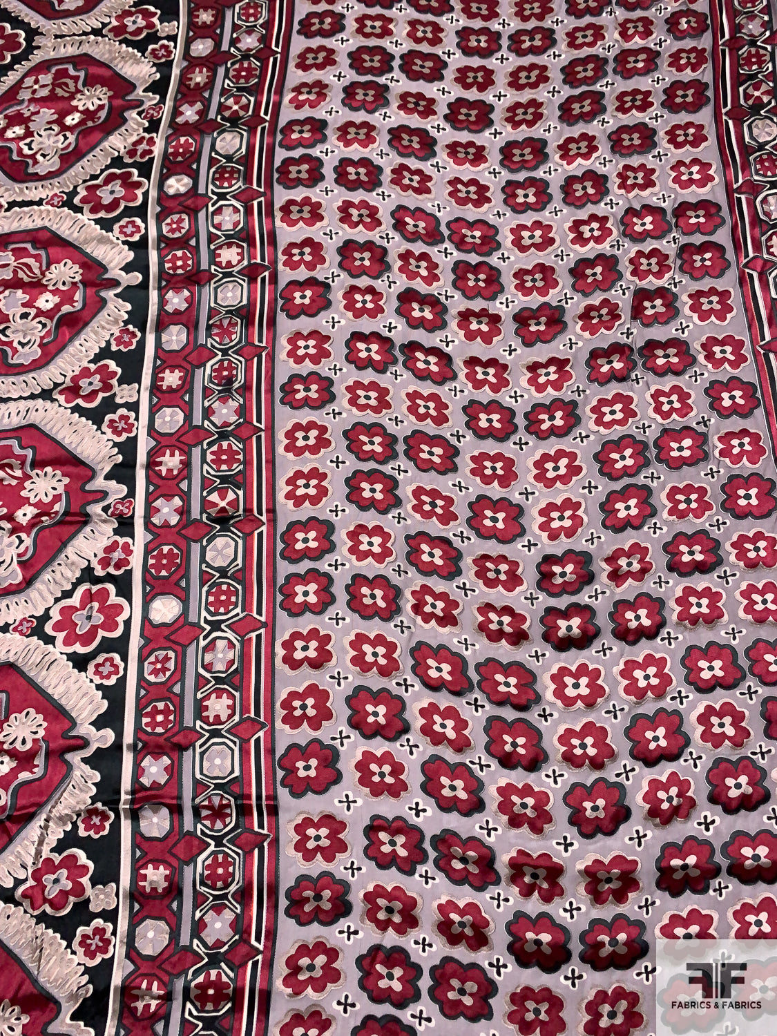 Burnout Rug Floral Rug Motif Burnout Silk Chiffon - Wine/Black/Tan | FABRICS ...