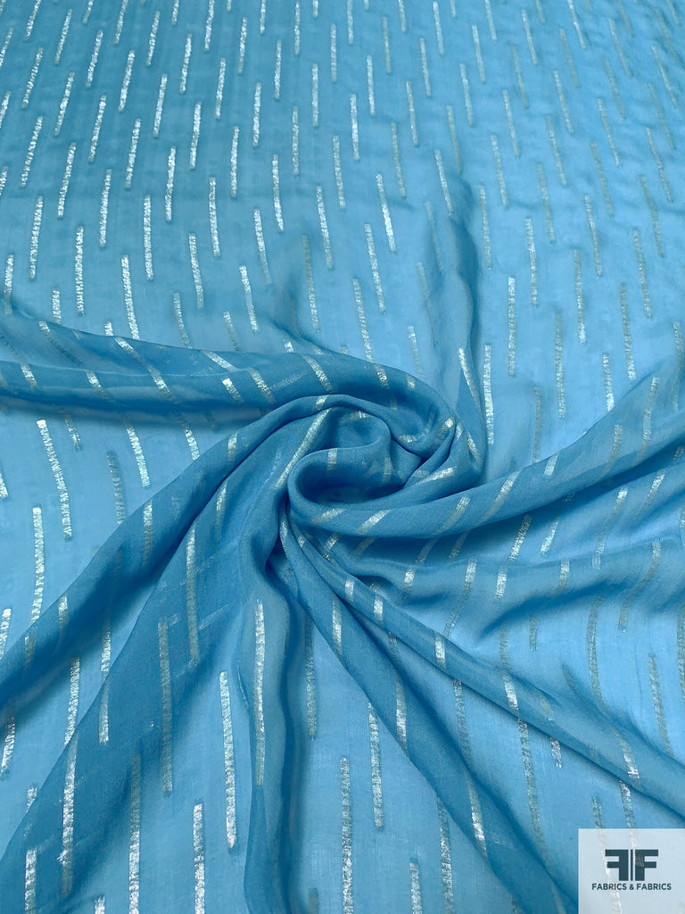 Dashed Lines Metallic Silk Chiffon - Oceanic Blue | FABRICS & FABRICS ...