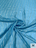 Dashed Lines Metallic Silk Chiffon - Oceanic Blue