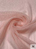 Solid Crinkled Silk Chiffon with Silver Lurex Pinstripes - Blush / Silver