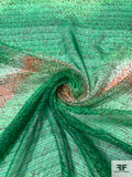 Amazon Jungle Inspired Silk Chiffon with Threadwork and Lurex Pinstripes - Green / Coral-Brown / Black / Gold