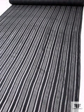 Multisize Satin Striped Burnout Crinkled Silk Chiffon with Black Lurex Pinstripes - Black