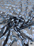 Floral Burnout Silk Chiffon - Icy Blue / Black