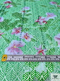 Floral Petals and Leaf Graphic Printed Burnout Silk Chiffon - Green / Pale Lavender / Off-White