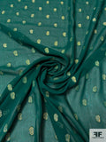 Lightly Crinkled Silk Chiffon with Lurex Ovals - Hunter Green / Gold