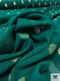 Lightly Crinkled Silk Chiffon with Lurex Ovals - Hunter Green / Gold