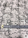 Floral Printed Burnout Silk Blend Chiffon - Off-White / Black / Lightest Grey