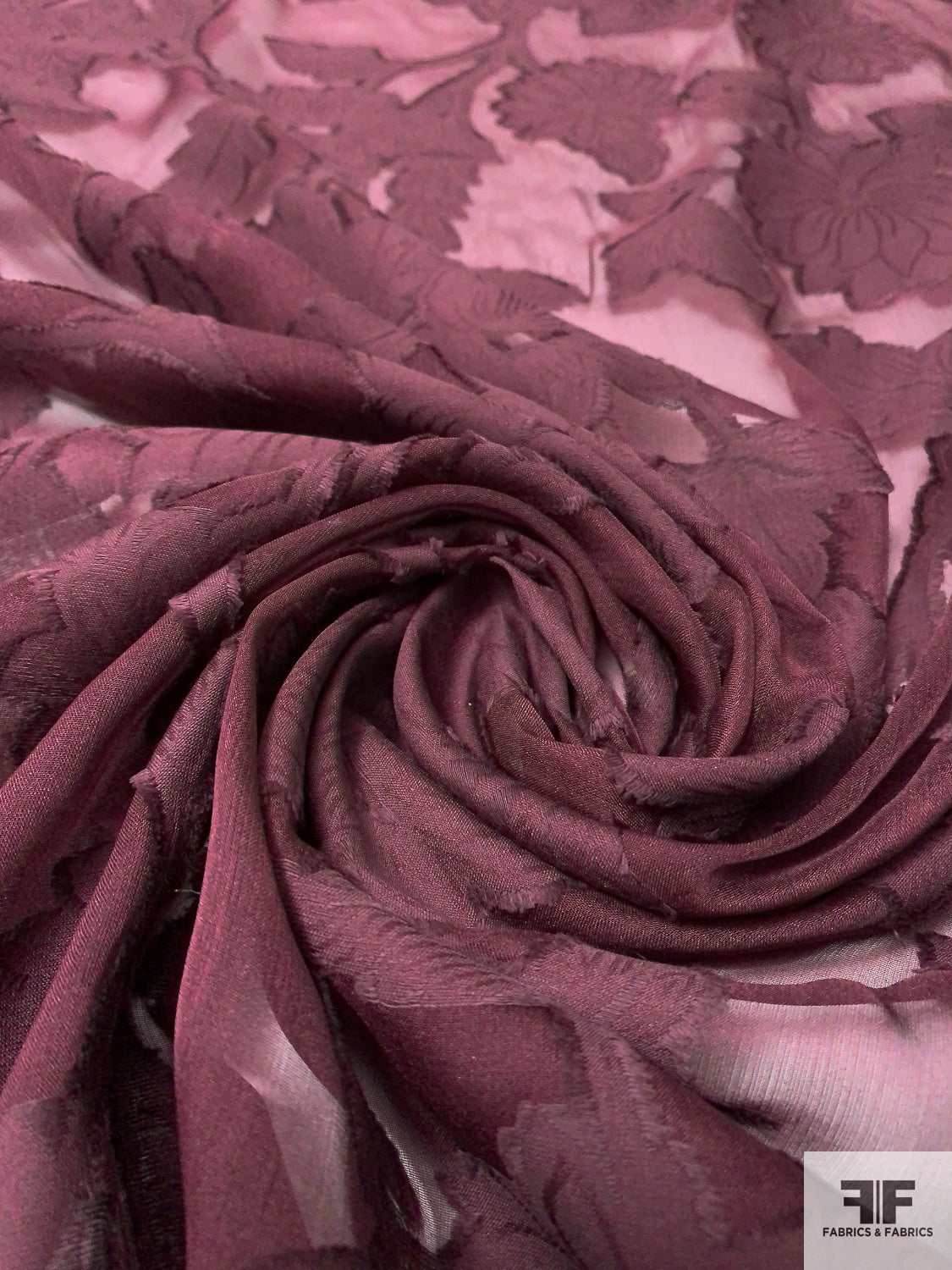 Trailing Floral Burnout Clip Silk Chiffon - Wine Purple