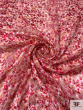 Disty Floral Printed Burnout Silk-Rayon Chiffon - Red / Salmon / White