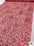 Disty Floral Printed Burnout Silk-Rayon Chiffon - Red / Salmon / White