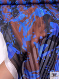 Abstract Printed Satin Striped Silk Chiffon - Blue / Brown / Black