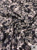 Floral Printed Novelty Burnout Silk Chiffon with Lurex Fibers - Black / Beige