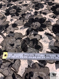 Floral Printed Novelty Burnout Silk Chiffon with Lurex Fibers - Black / Beige
