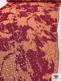 Abstract Printed Crinkled Silk Chiffon with Lurex Dots - Raspberry / Salmon Orange / Silver / Gold