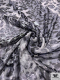 Animal Pattern Printed Silk Chiffon with Regal Lurex Design - Grey / Silver / Black