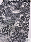 Animal Pattern Printed Silk Chiffon with Regal Lurex Design - Grey / Silver / Black