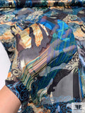 Abstract Printed Burnout Silk Blend Chiffon - Teal / Turquoise / Black / Oranges