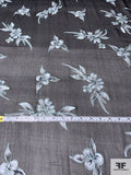 Hand Painted Floral Crinkled Silk Chiffon with Embroidery - Black / Iced Aqua