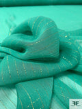 Solid Crinkled Silk Chiffon with Gold Lurex Pinstripes - Sea Green / Gold