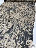 French Wispy Leaf Printed Satin Striped Silk Chiffon - Golden Tan / Black