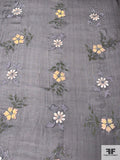 Hand Painted Floral Silk Chiffon with Thread Embroidery - Black / Army Green / Grey / Muted Yellow