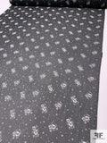 Floral Star Speckled Foiled and Printed Silk Chiffon - Black / Grey / Silver / Yellow