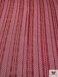 Pin Dot Printed Satin Striped Chiffon with Lurex Pinstripes - Lipstick Red / Gold / Ivory
