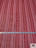 Pin Dot Printed Satin Striped Chiffon with Lurex Pinstripes - Lipstick Red / Gold / Ivory
