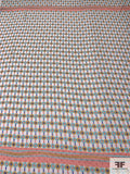 Circle Grid Printed Swiss Dot Silk Chiffon Panel - Salmon Pink / Aquamarine / Khaki / White