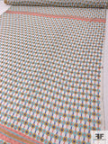 Circle Grid Printed Swiss Dot Silk Chiffon Panel - Salmon Pink / Aquamarine / Khaki / White