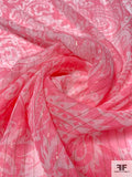 Paisley Printed Silk Chiffon with Gold Lurex Pinstripes - Punch Pink / Off-White