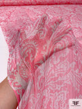 Paisley Printed Silk Chiffon with Gold Lurex Pinstripes - Punch Pink / Off-White