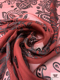 Paisley Pattern Silk-Rayon Burnout Chiffon - Brick Red / Black