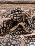 Linear Floral Design Silk-Rayon Burnout Chiffon - Tan / Black