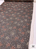 Wispy Paisley Printed Silk Chiffon with Gold Lurex Dots - Brown / Peach / Black / Ivory