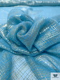 Lurex Plaid Silk Chiffon - Cerulean Blue / Gold
