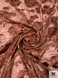 Paisley Printed Floral Burnout Silk-Rayon Chiffon - Hot Brown / Peach / Tan