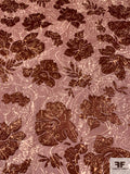 Paisley Printed Floral Burnout Silk-Rayon Chiffon - Hot Brown / Peach / Tan