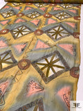 Ethnic Inspired Printed Silk Chiffon with Embroidery - Earthy Tones