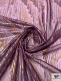 Wavy Design Silk and Lurex Chiffon - Plum Purple / Gold / Silver