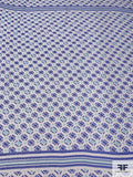 Geometric Printed Metallic Silk Chiffon Panel - Dark Periwinkle / Aquamarine / Off-White