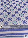 Geometric Printed Metallic Silk Chiffon Panel - Dark Periwinkle / Aquamarine / Off-White