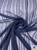 French Tone-on-Tone Striped Lightly Textured Silk Chiffon - Dark Navy